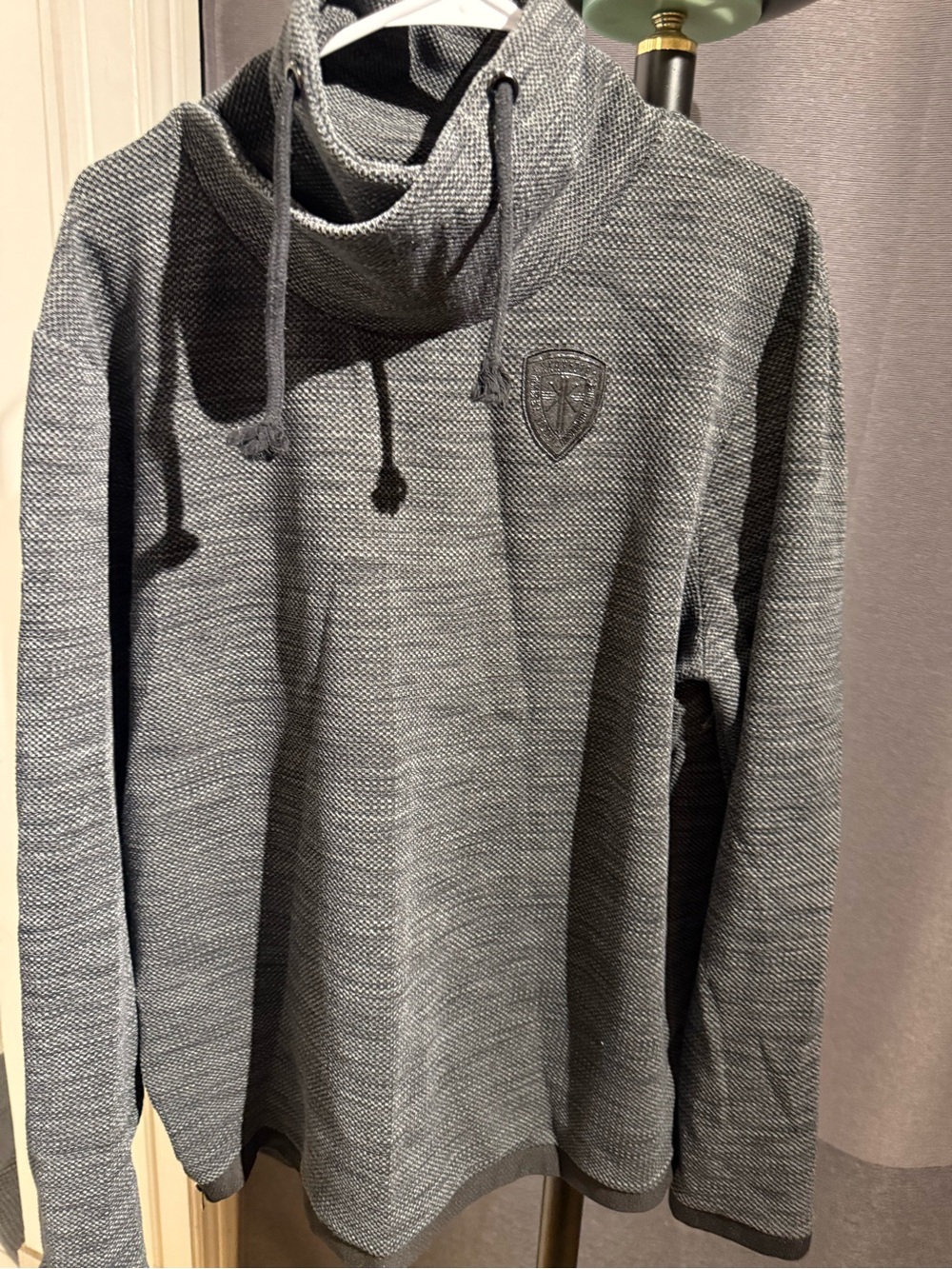 Men's Gray Turtleneck Pullover Sweater with Drawcord